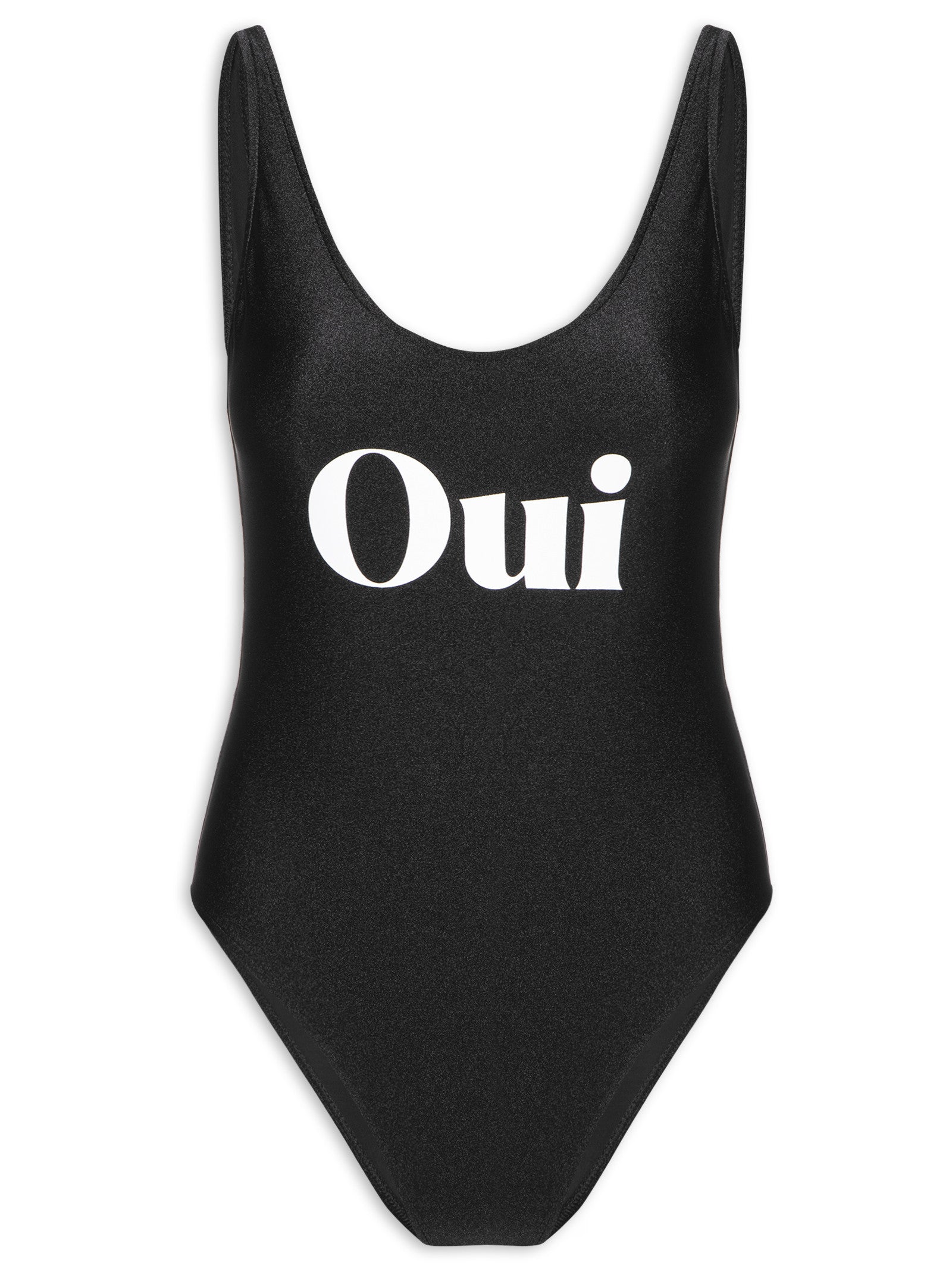 Black with Off-White Text Oui Low-Cut Swimsuit Product