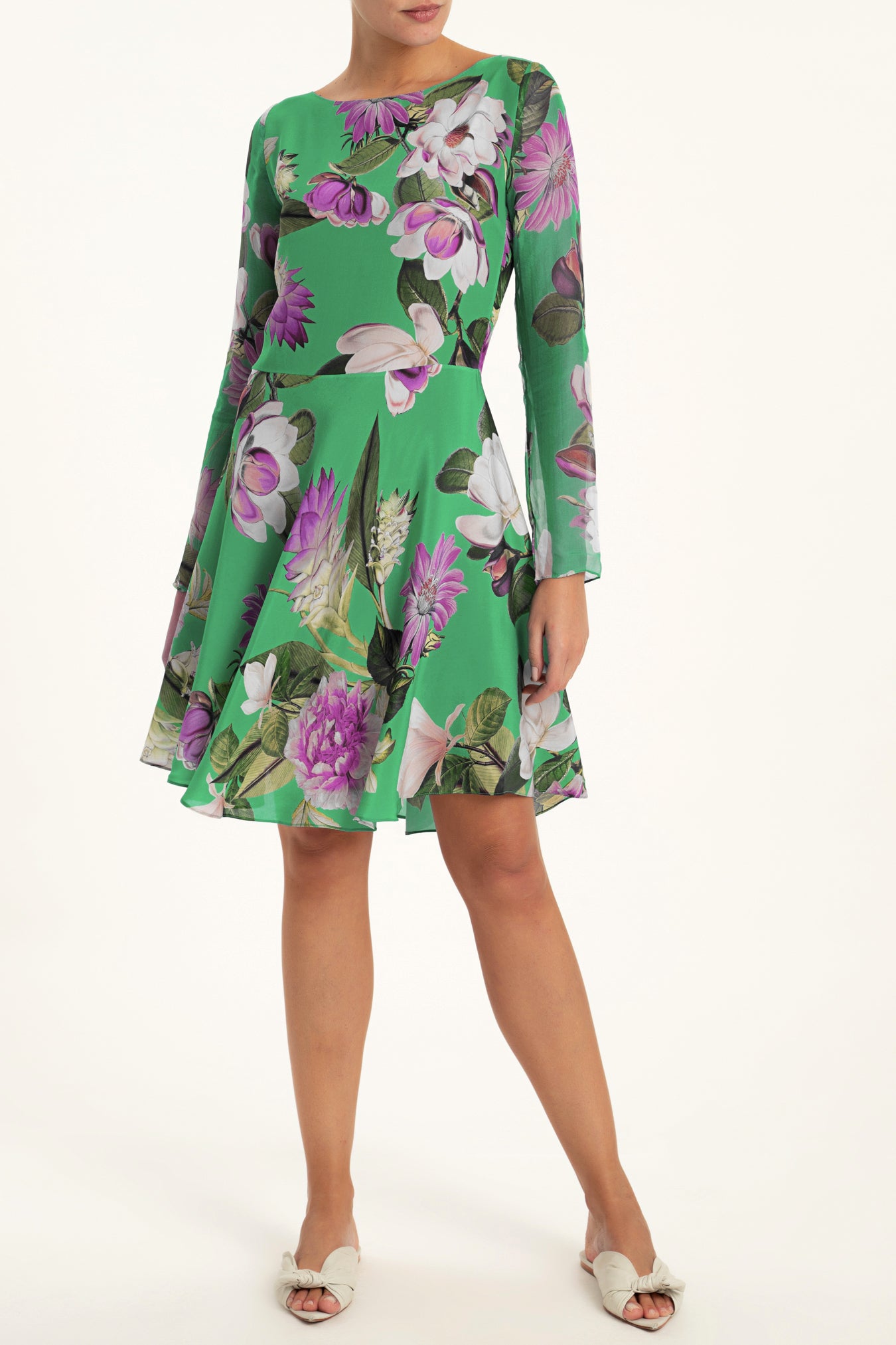 Bouquet Muslin Detail Short Dress Green Front