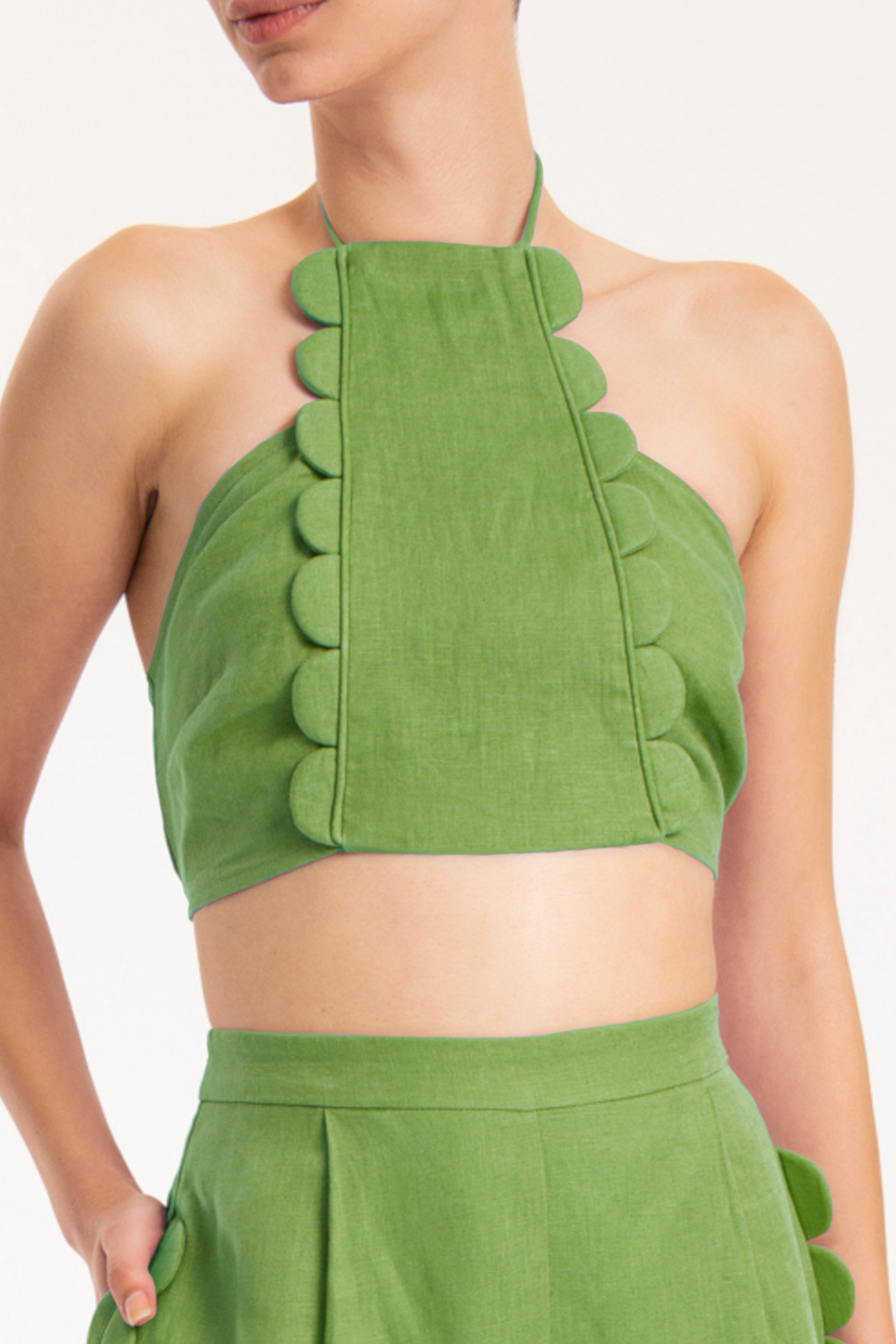 Bubble Green Cropped Halter Top Detail