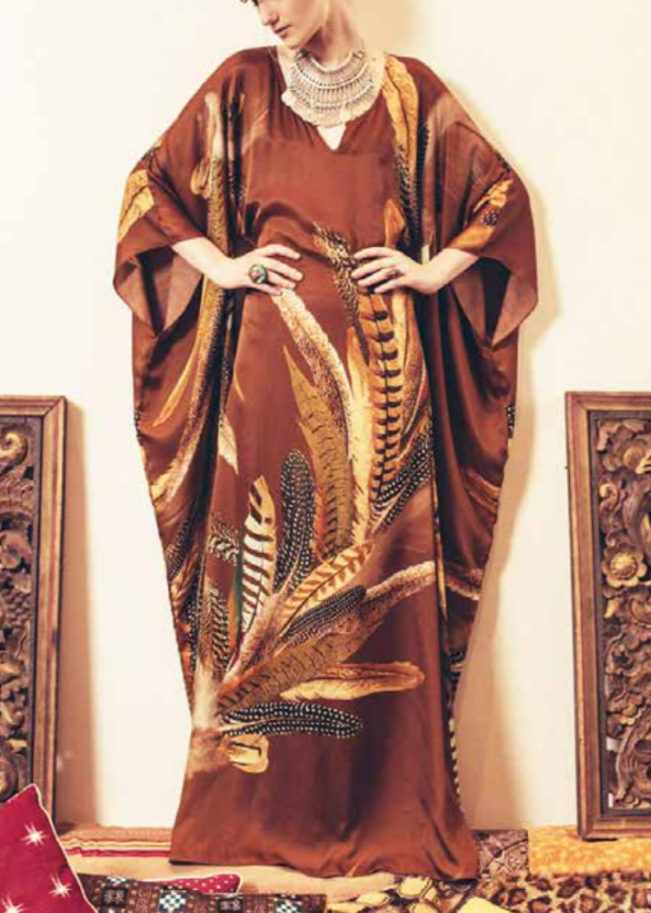 Feathers Print Long Kaftan