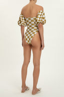 Carre Vintage Puff-Sleeved Bikini With Knot Back