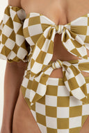 Carre Vintage Puff-Sleeved Bikini With Knot Detail