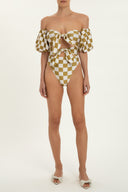 Carre Vintage Puff-Sleeved Bikini With Knot Front