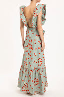Cherry Bomb Blue Ruffled Long Dress Back