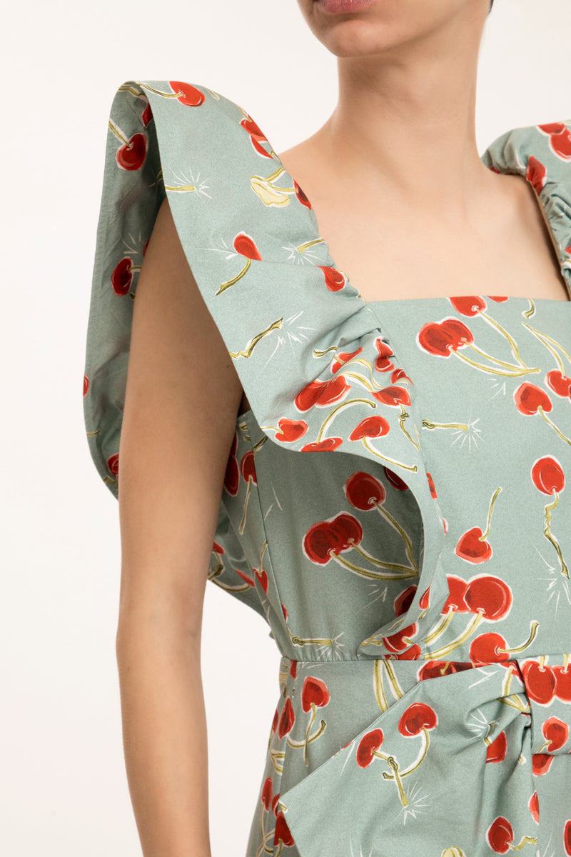 Cherry Bomb Blue Ruffled Long Dress Detail