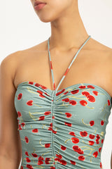 Cherry Bomb Blue Strapless Frilled Swimsuit Detail