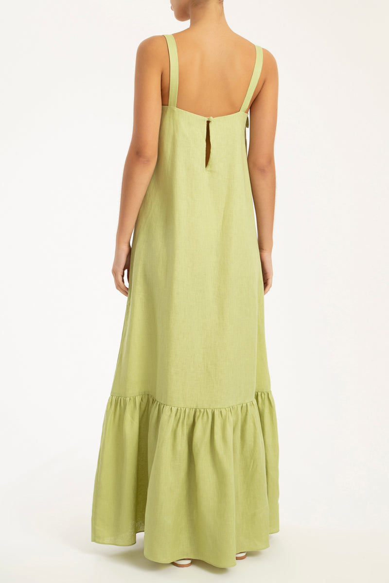 Cherry Bomb Solid Green Long Dress With Straps Back