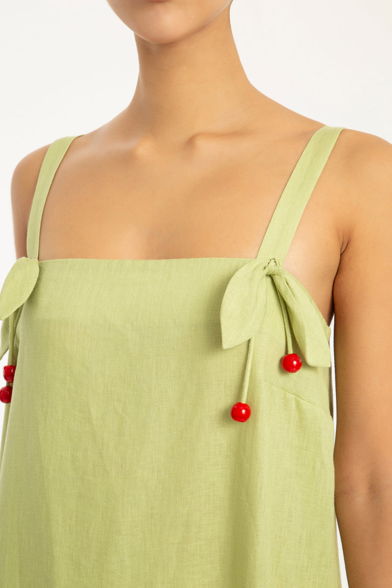 Cherry Bomb Solid Green Long Dress With Straps Detail
