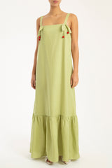 Cherry Bomb Solid Green Long Dress With Straps Front