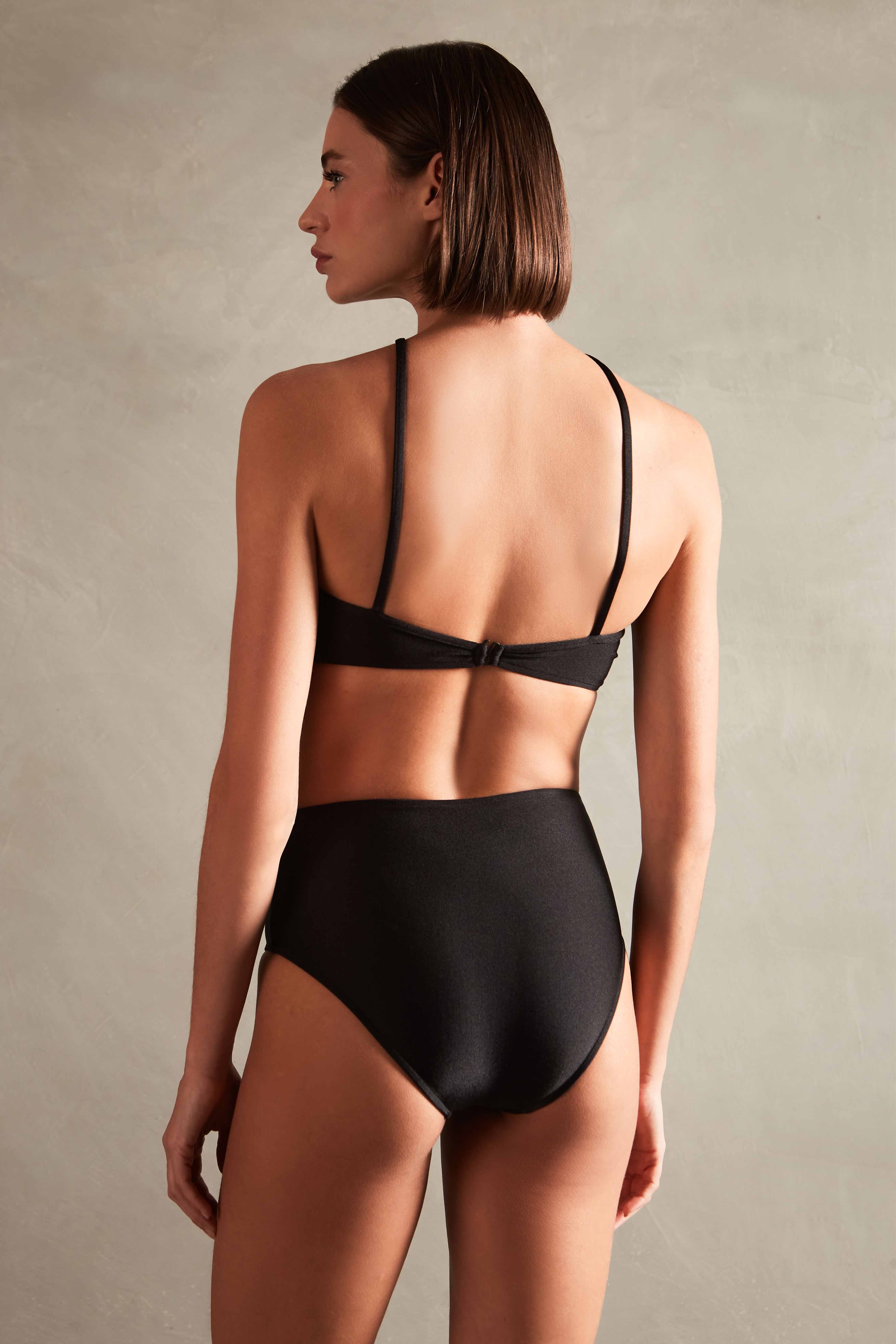 Deco Solid Black High-Waisted Bikini Back