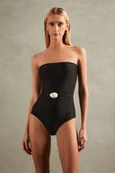 Deco Solid Black Strapless Swimsuit Front