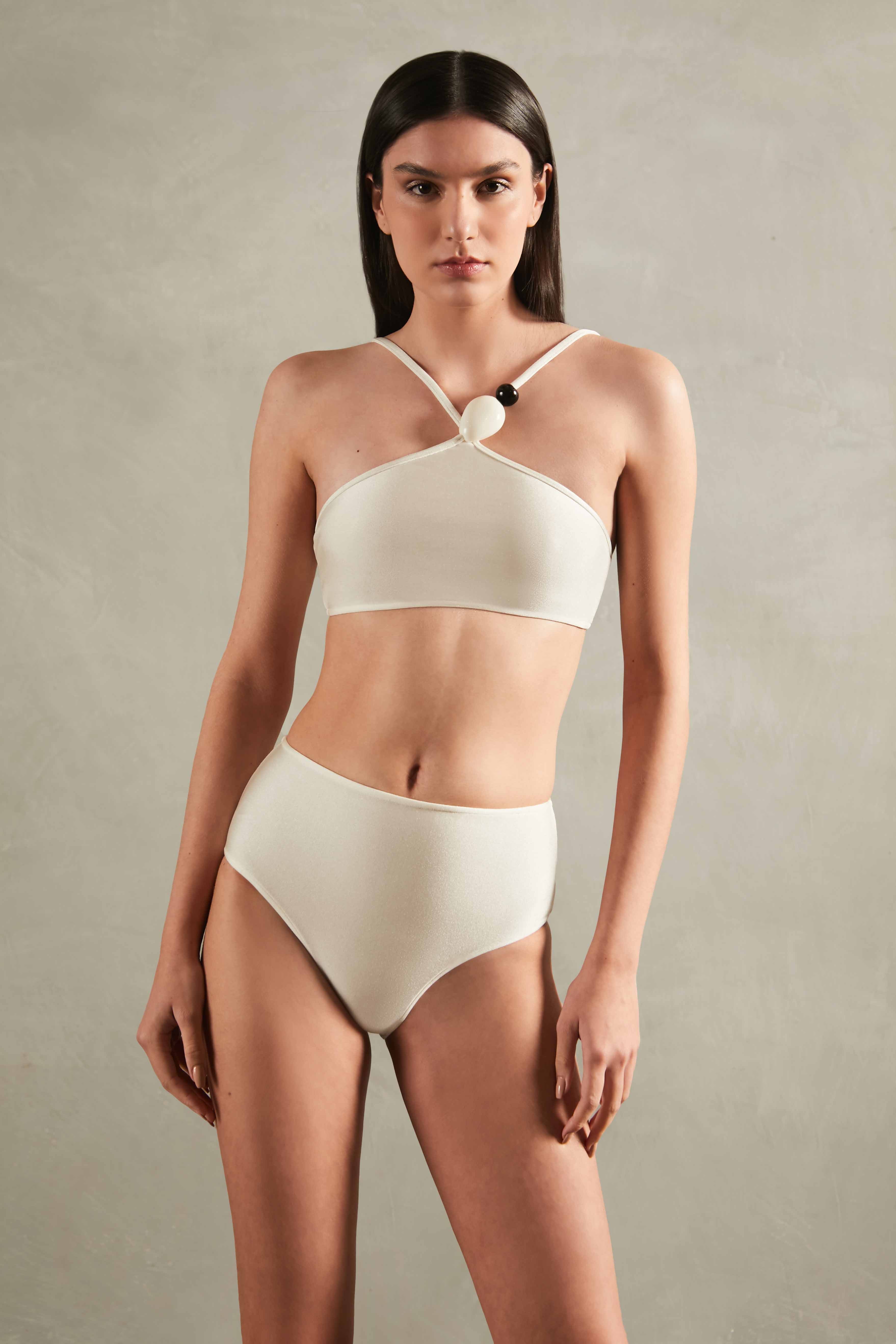 Deco Solid Off White High-Waisted Bikini Front