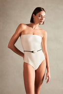 Deco Solid Off White Strapless Swimsuit Front