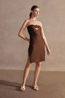 Demi Pois Coffee Midi Dress Front