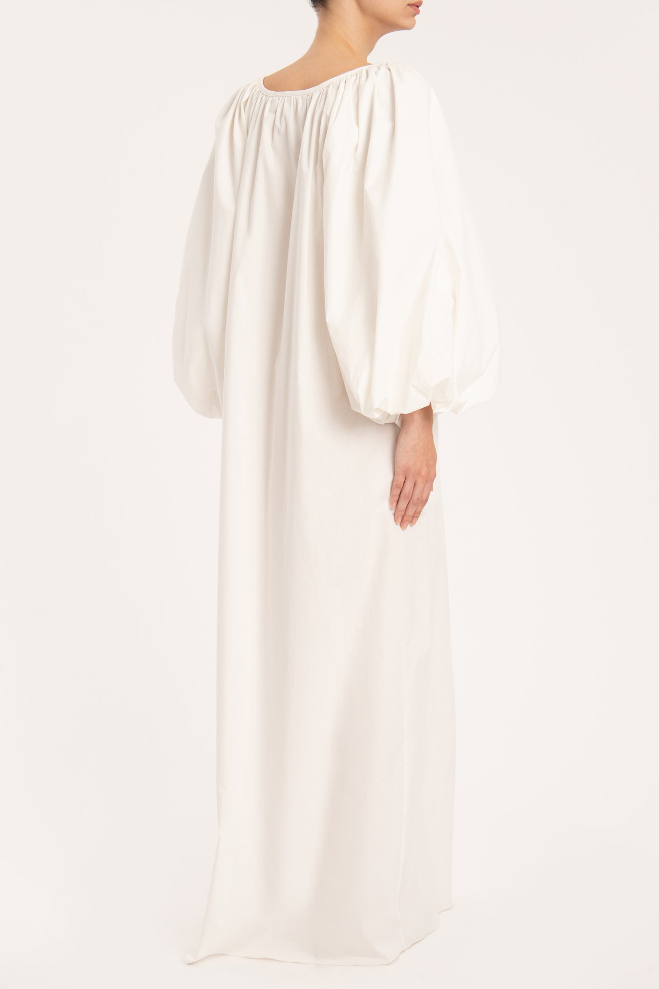 Effortless Chic Off White Puff-Sleeved Long Dress Back
