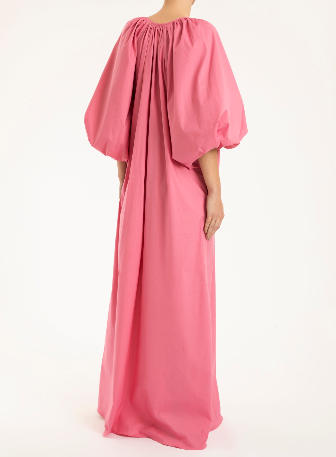 Effortless Chic Pink Puff-Sleeved Long Dress Back