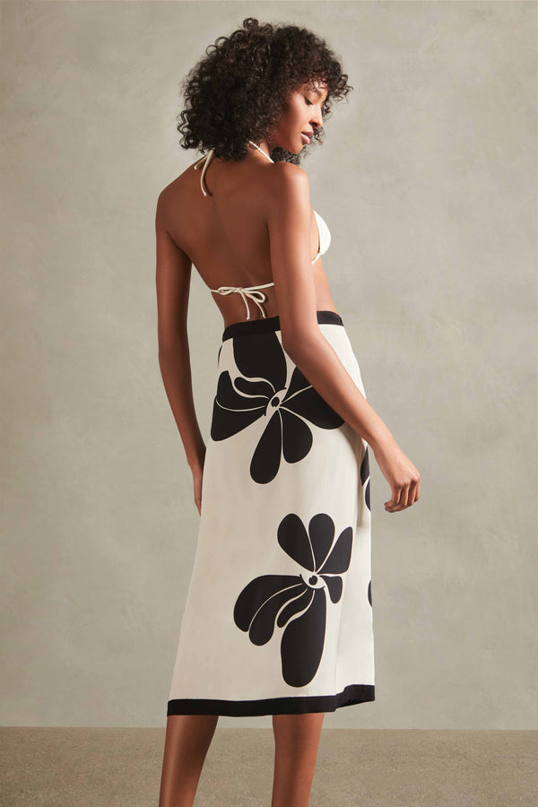 Floral Off-White and Black Floral Pareo Skirt Back