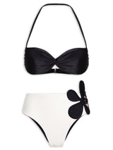 Floral Off-White and Black High-Waisted Strapless Bikini Set Product