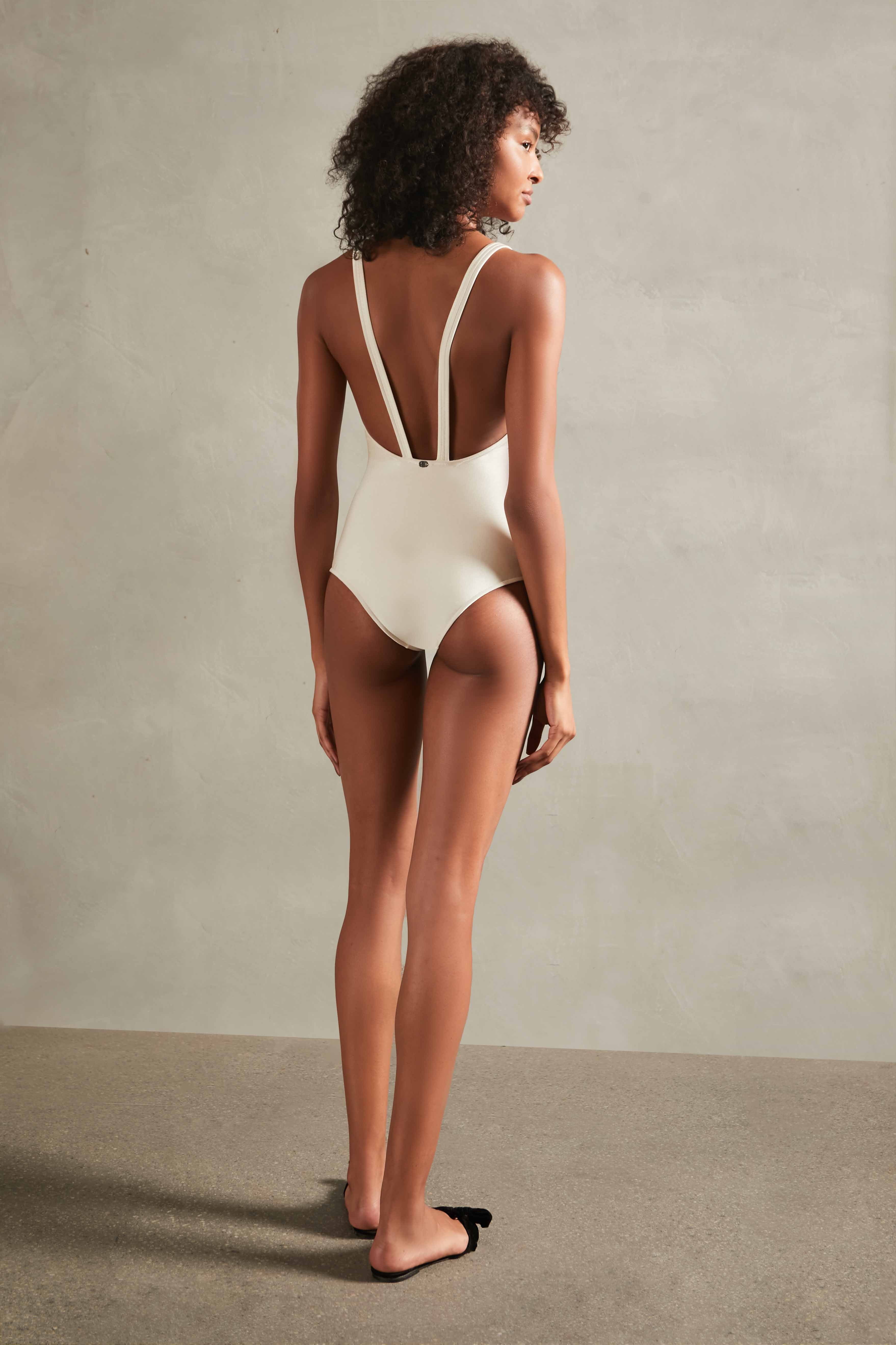 Floral Off-White with Black Flower Cut-Out Swimsuit Back