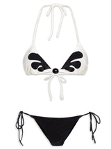 Floral Triangle Off-White and Black Curtain Bikini Set  with Side Ties Product