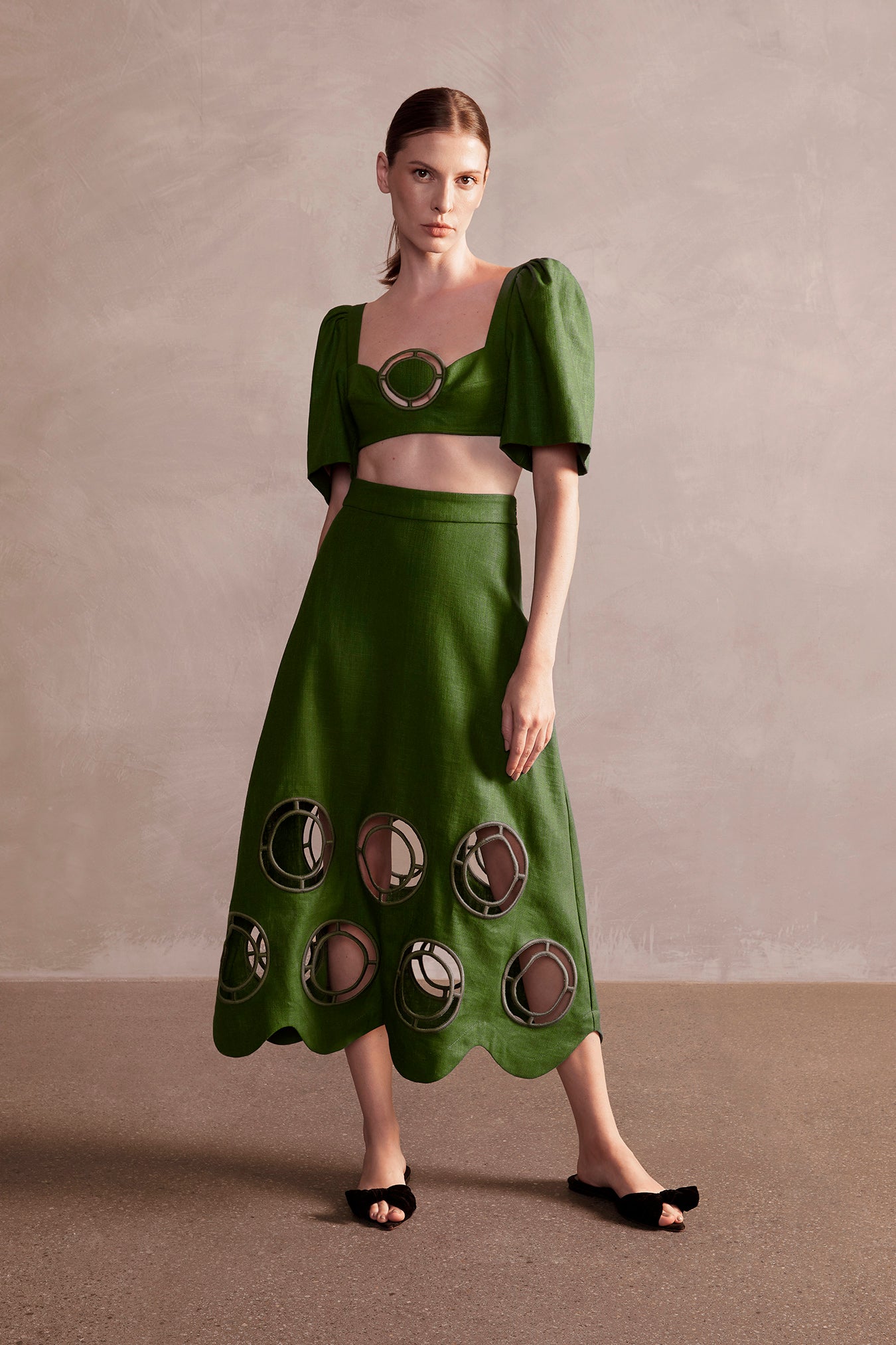 Grand Pois Green Midi Skirt Front