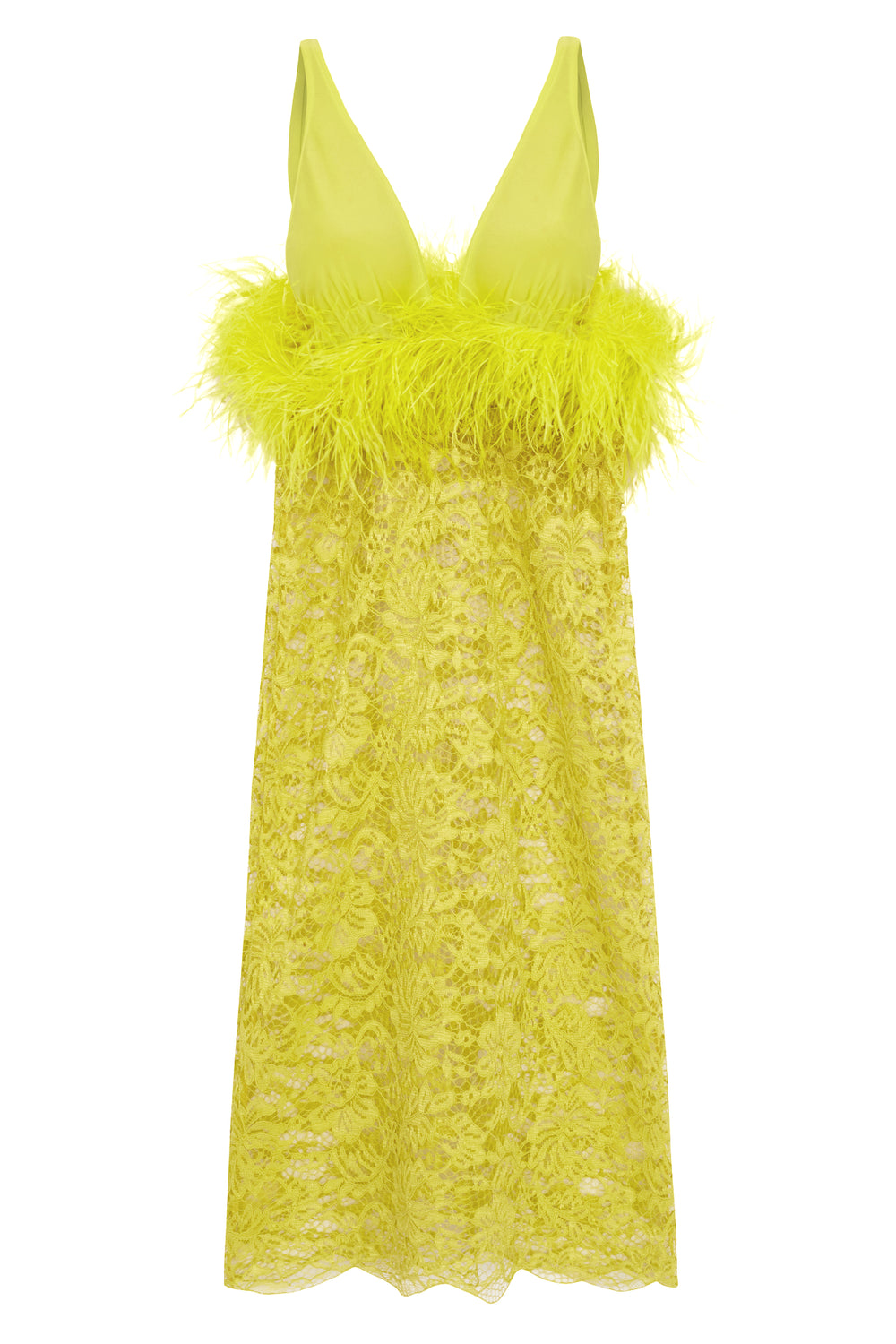Guipure Lace Feathered Midi Dress