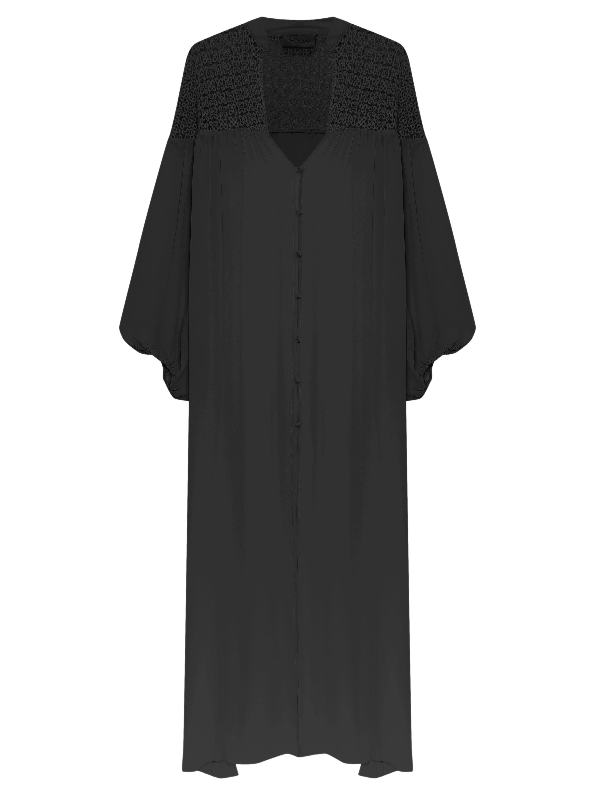 Guipure Detail Black Long Robe Product