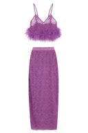 Guipure Lace Lilac Top & Skirt Feathered Set Product