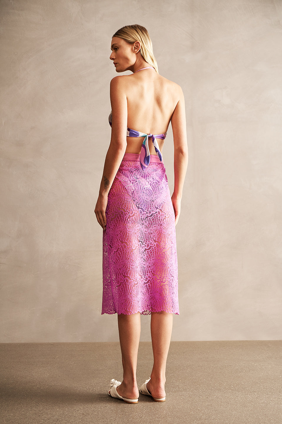 Guipure Lilac Lace Midi Skirt Back
