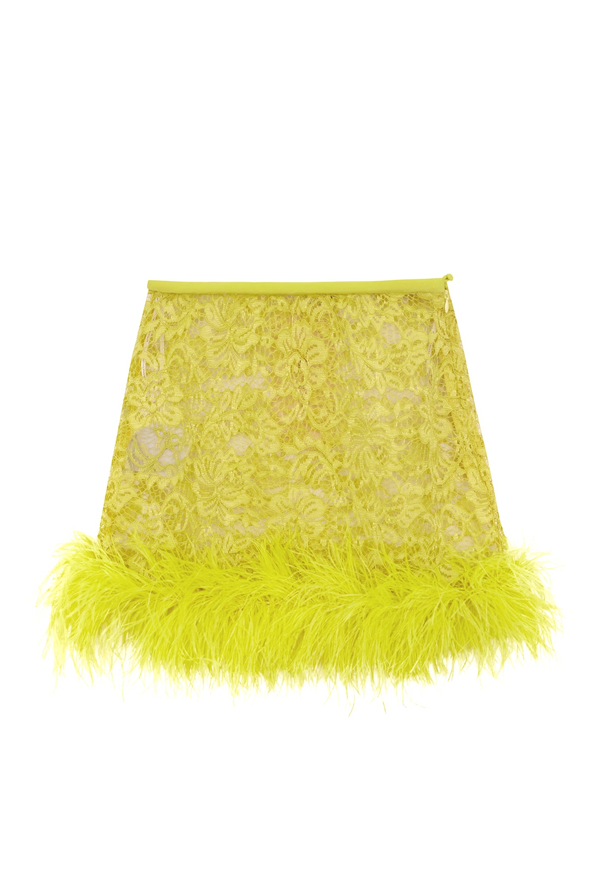 Guipure Yellow Lace Feathered Mini Skirt Product
