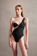 Holiday Black One-Shoulder Swimsuit Front