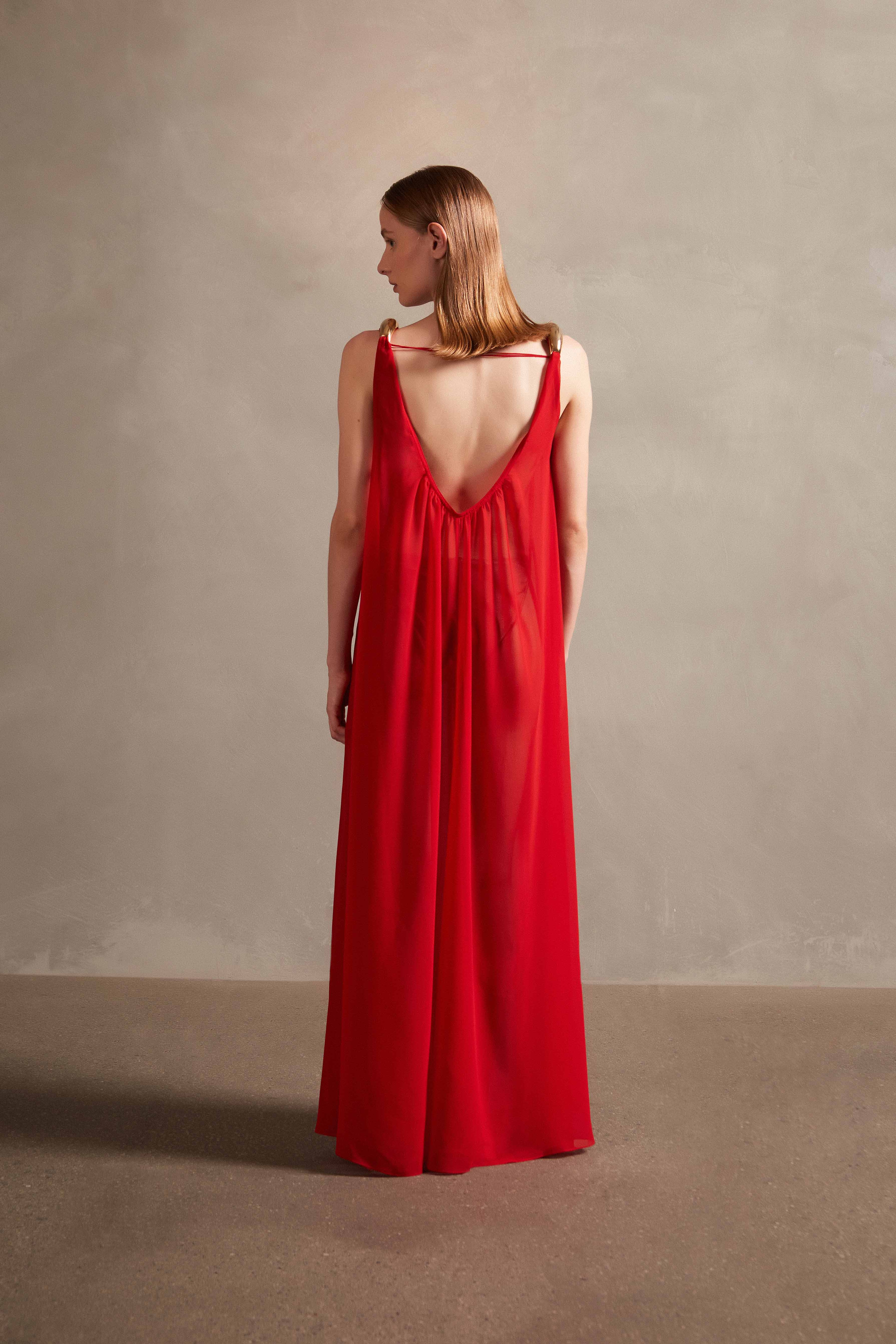 Holiday Red Long Dress Back