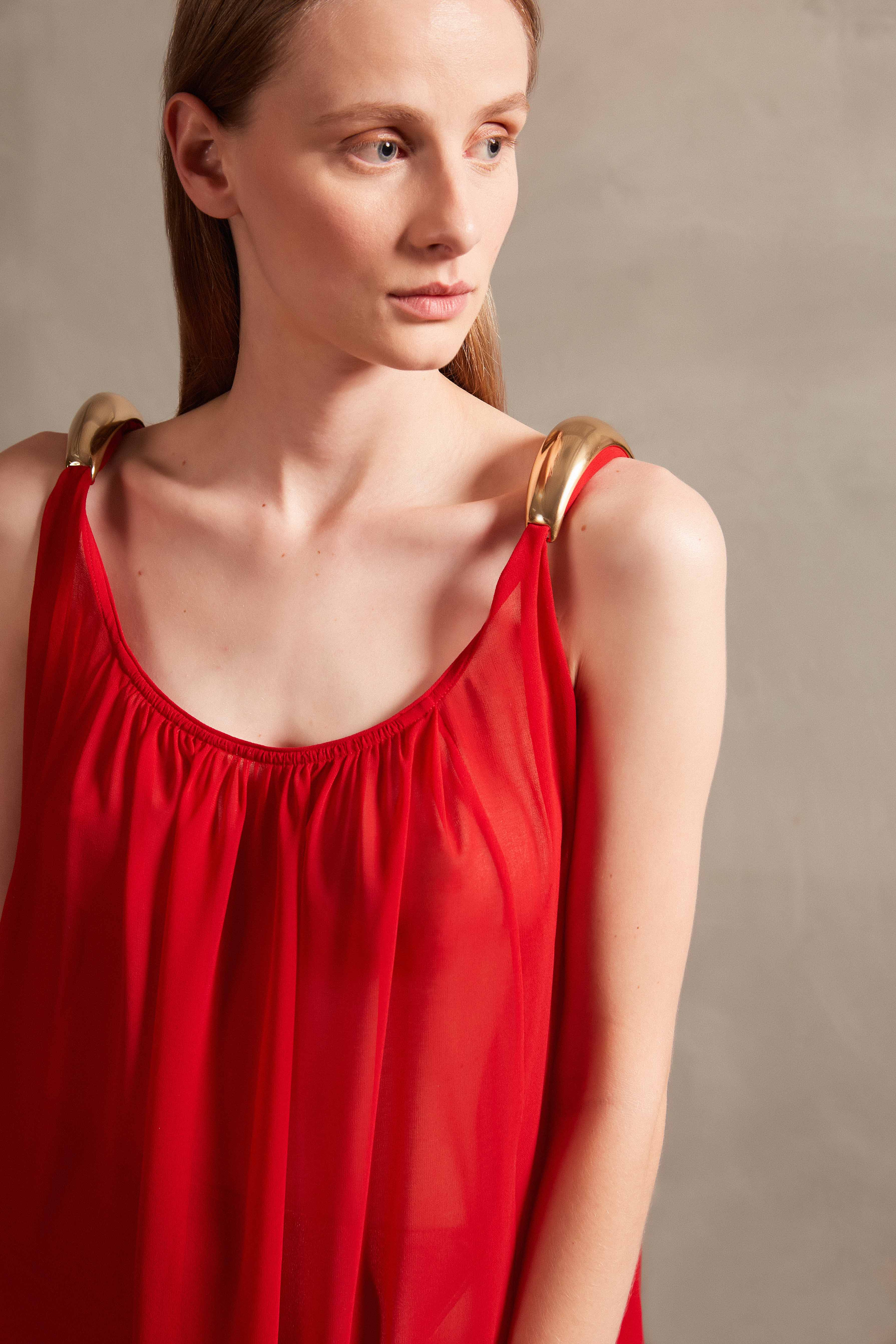 Holiday Red Long Dress Detail