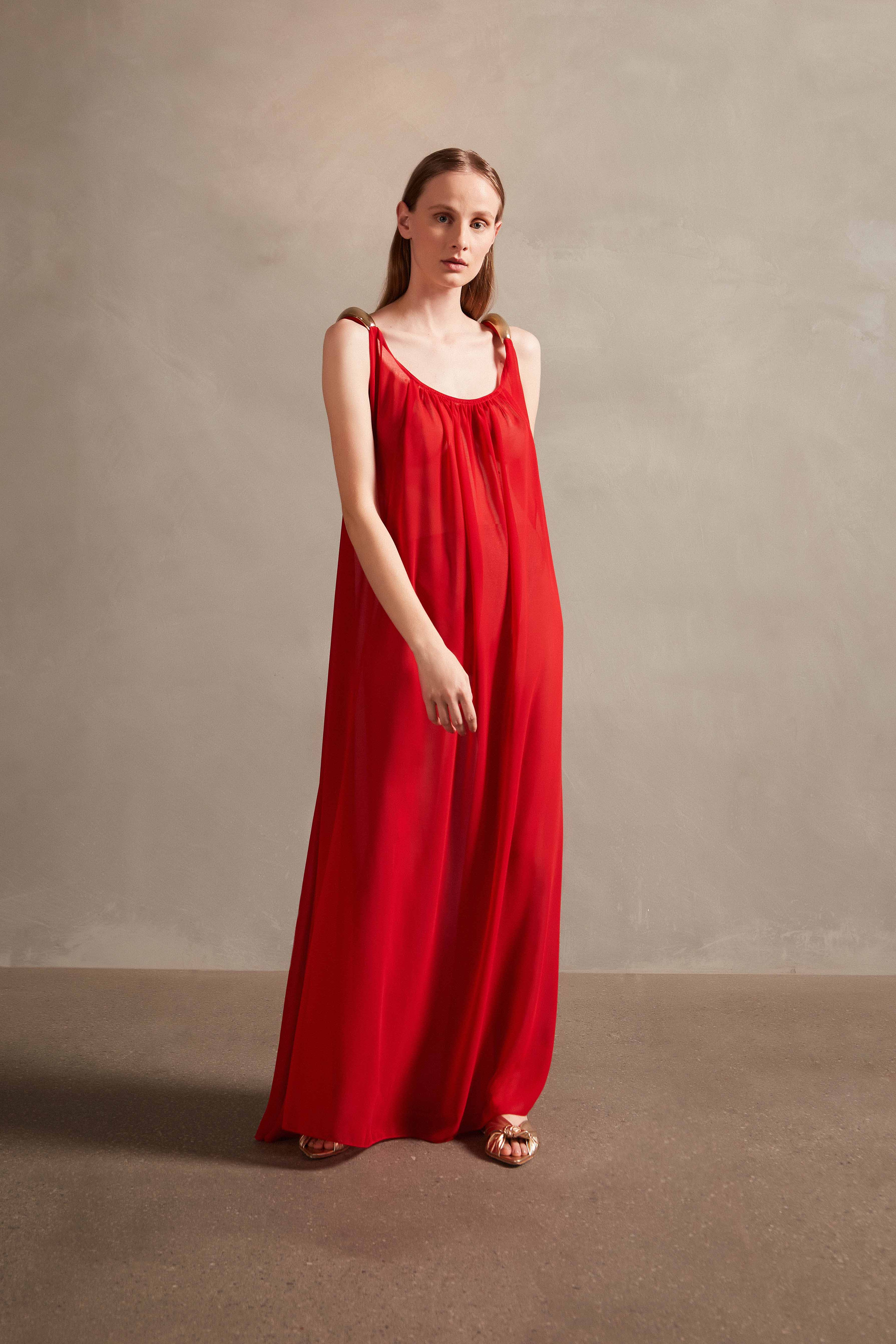 Holiday Red Long Dress Front