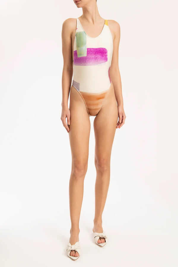 Illusion High-Leg Swimsuit With Straps Front