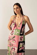 Model wearing the Inamorata Straps Maxi Dress detail with 100% viscose fabric styled for a resort look