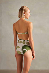 Jellyfish High Waisted Bikini Back Off-White with Green print