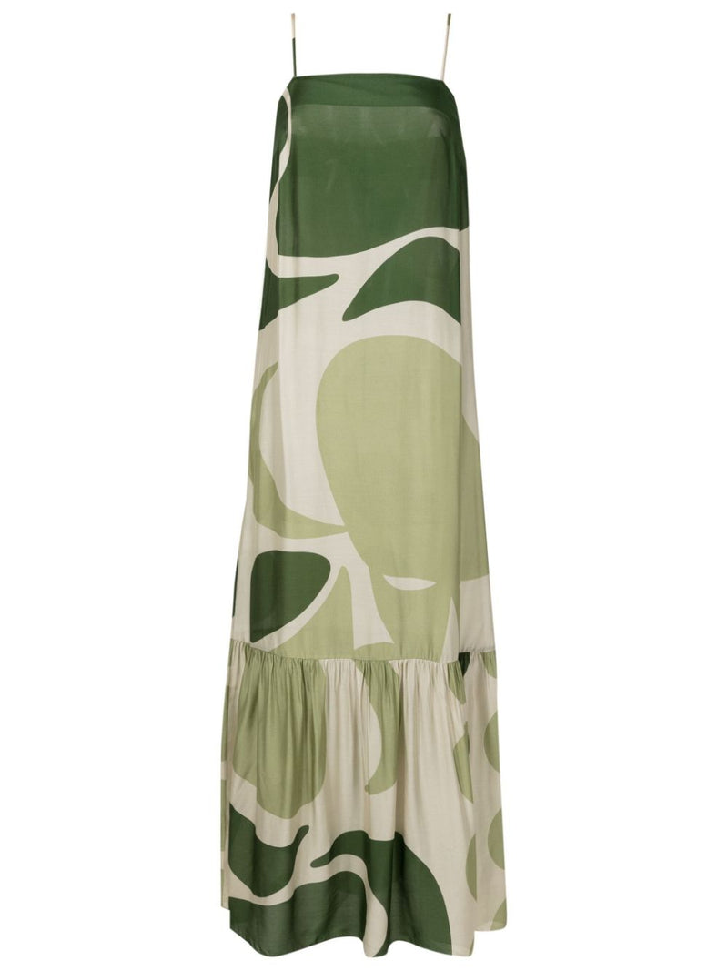 Jellyfish Long Dress Product Shot off-white with green print