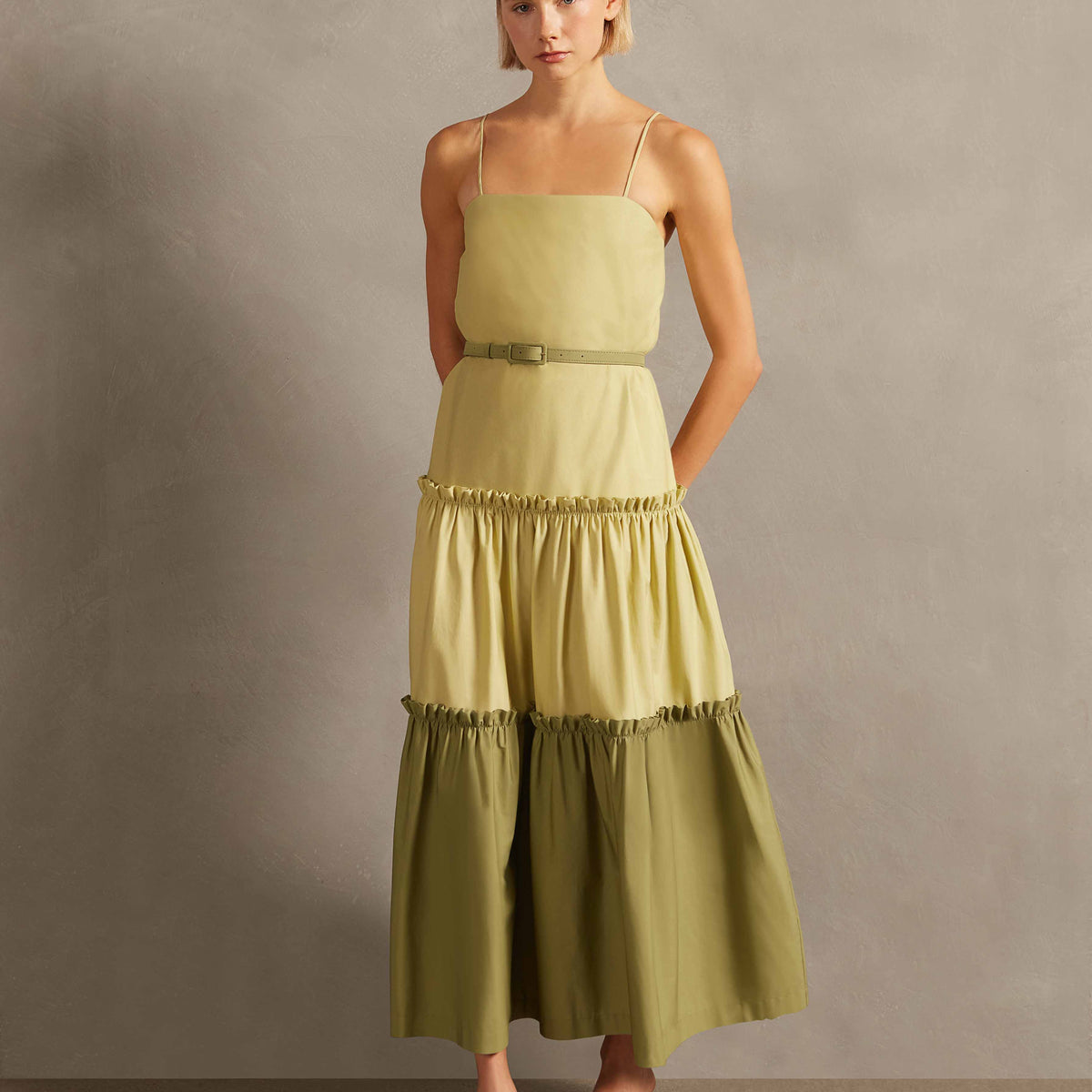 Women's Jellyfish Solid Long Cotton Dress | Color: Green Degradé