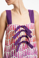 Lipstick Ruffled Long Dress With Bows Detail