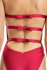 Lipstick Solid Pink Strapless Cut-Out Swimsuit Back Detail