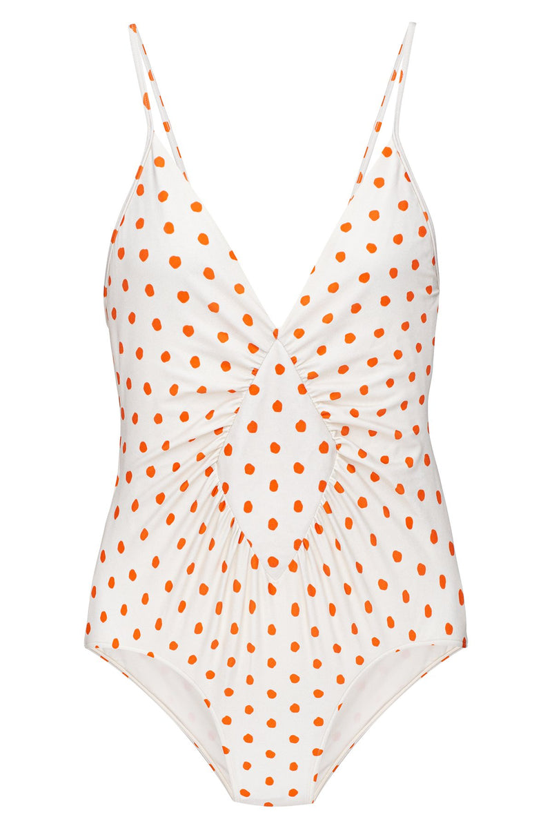 Tangerine Pois Halterneck Frilled Swimsuit