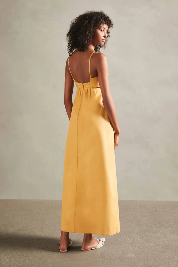 Matelasse Cotton Long Dress Yellow Back