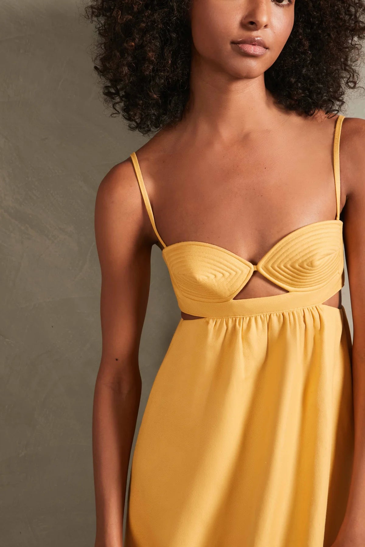 Matelasse Cotton Long Dress Yellow Detail