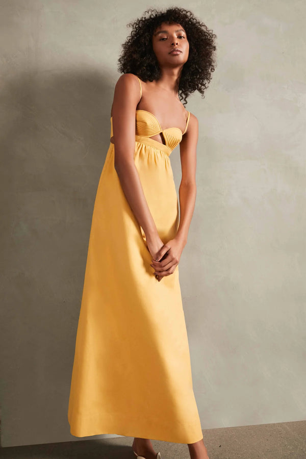 Matelasse Cotton Long Dress Yellow Front
