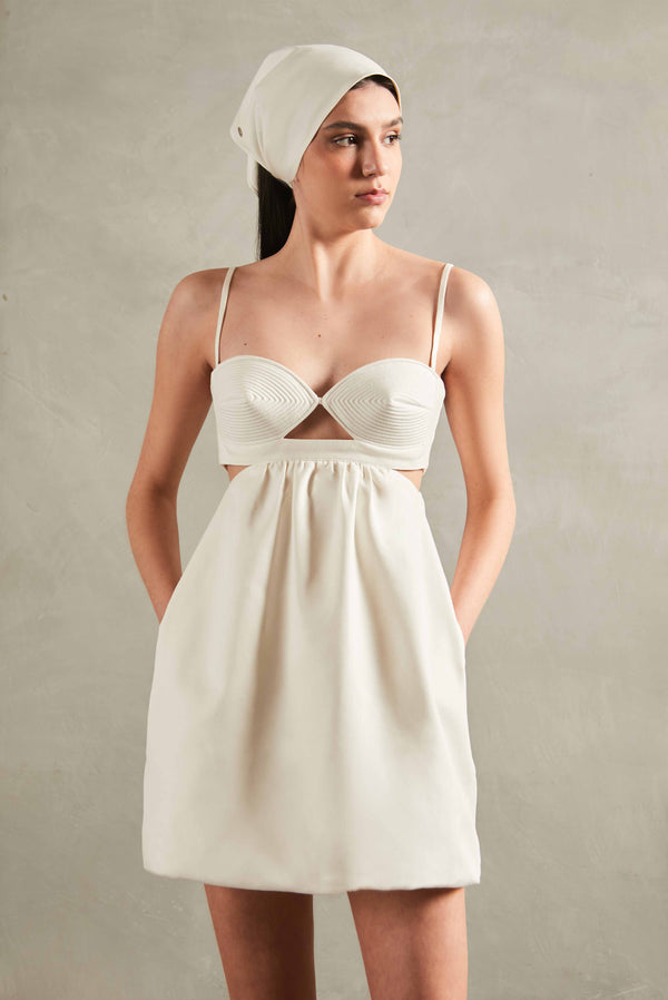 Matelasse Cotton Short Dress Off White Front