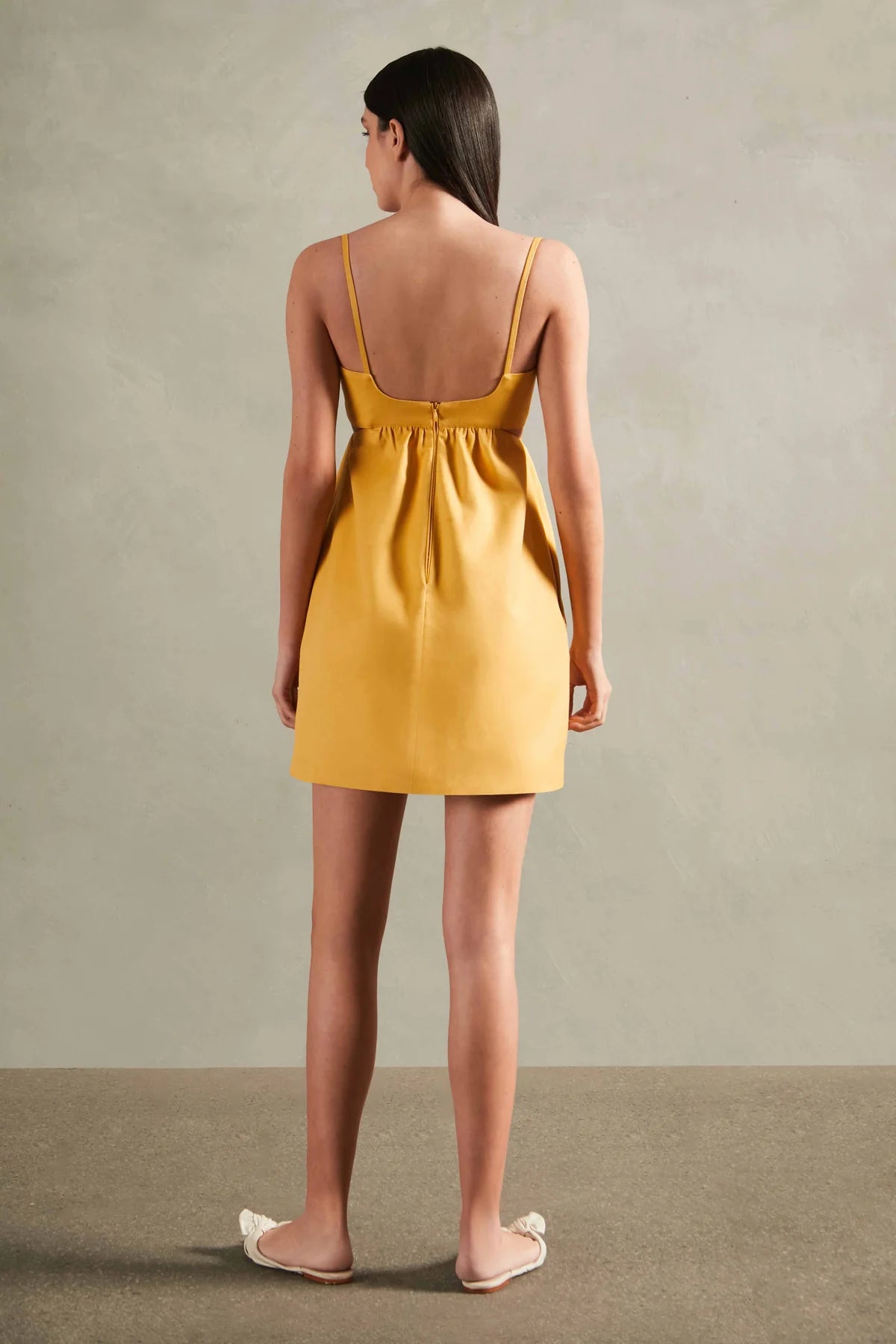 Matelasse Cotton Short Dress Yellow Back