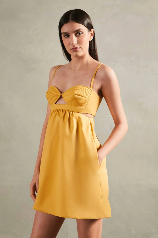 Matelasse Cotton Short Dress Yellow Front