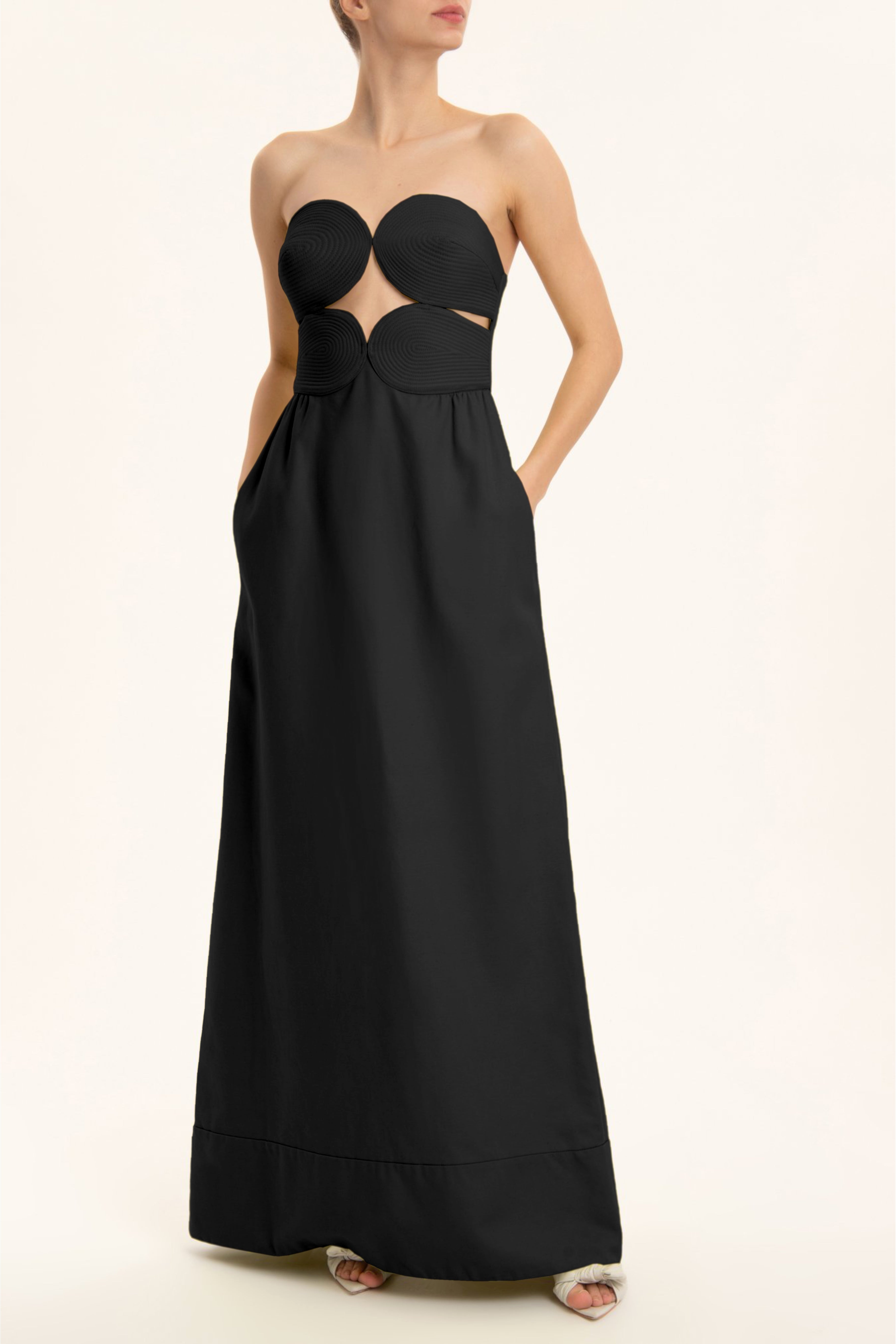 Matelasse Strapless-Long Dress Black Front