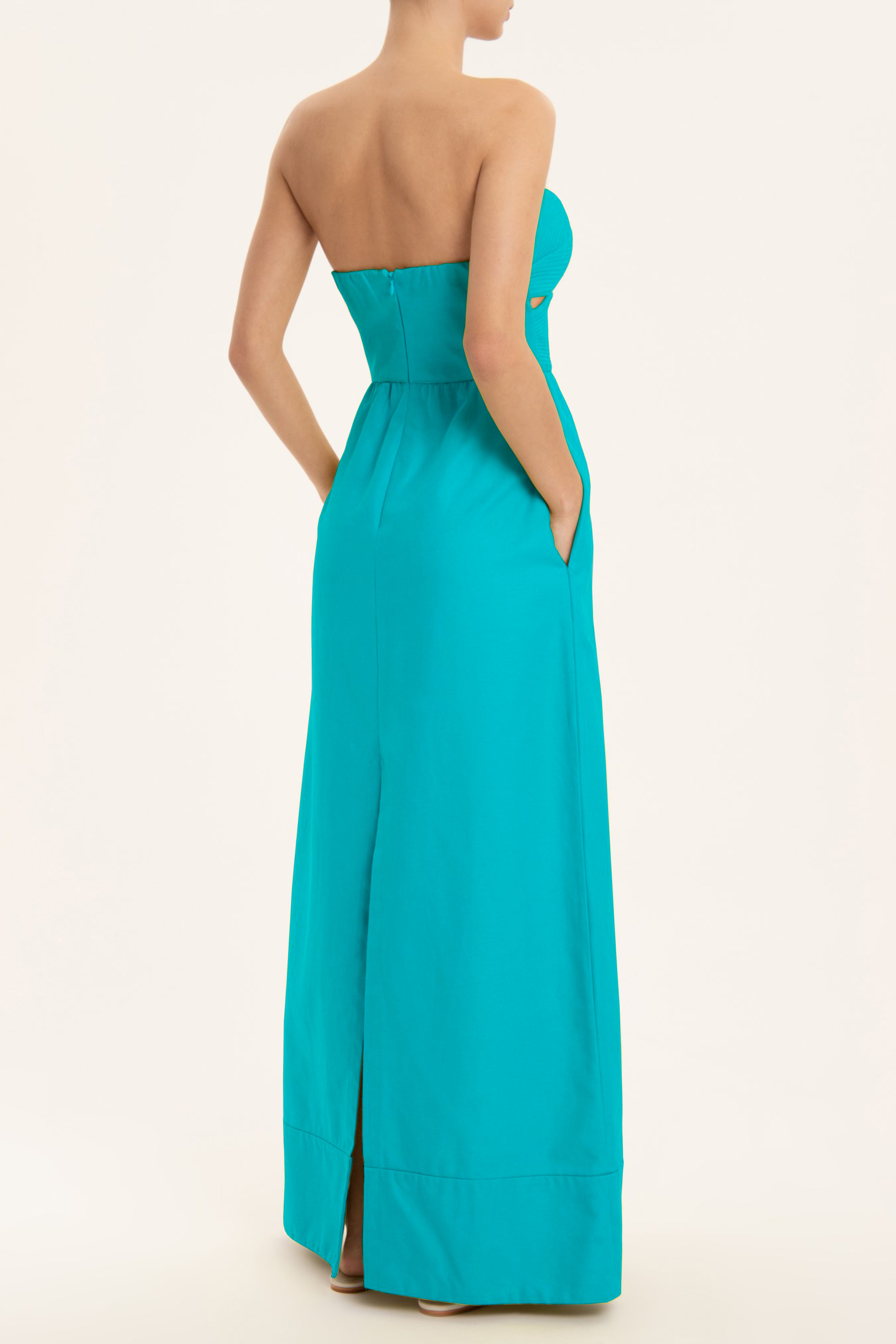 Matelasse Strapless Long Dress Turquoise Back